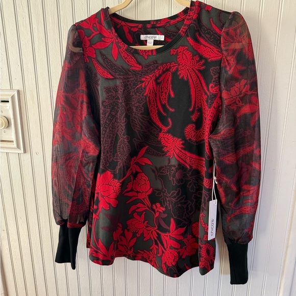 NWT Chicos Organza Sleeve Large Tee - Picture 1 of 8